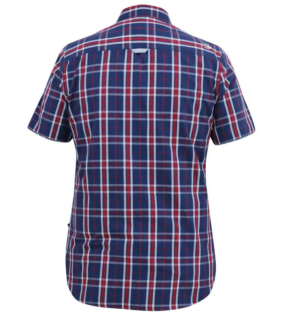 D555 Big Mens Navy/Red Check Shirt With Short Sleeves (ROYSTON)